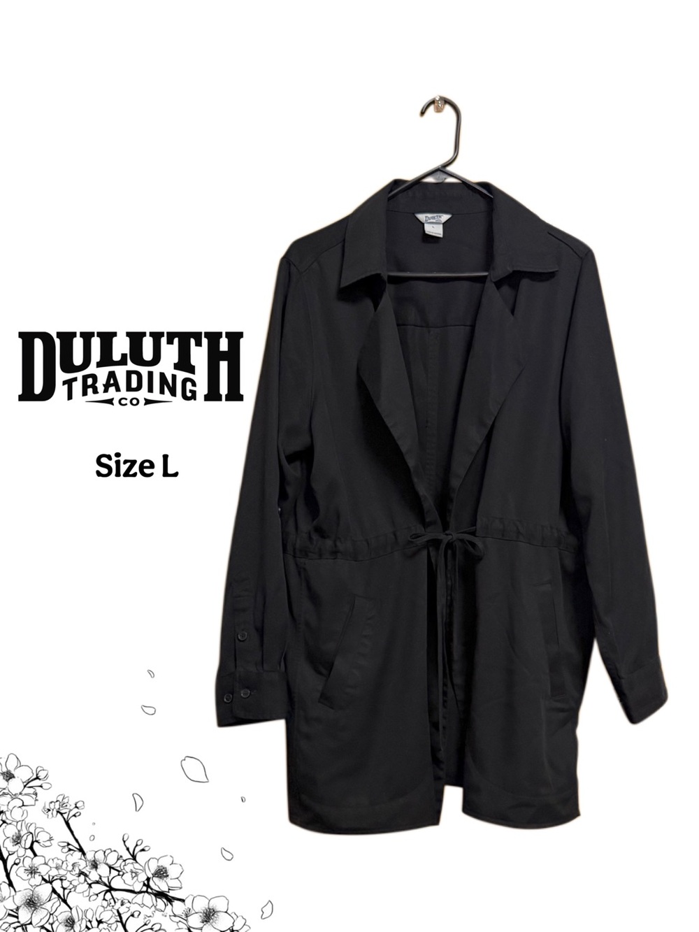 🖤 ✨ Chic Black Utility Anorak Jacket Duluth Trading Tie Waist Stretch Layering L